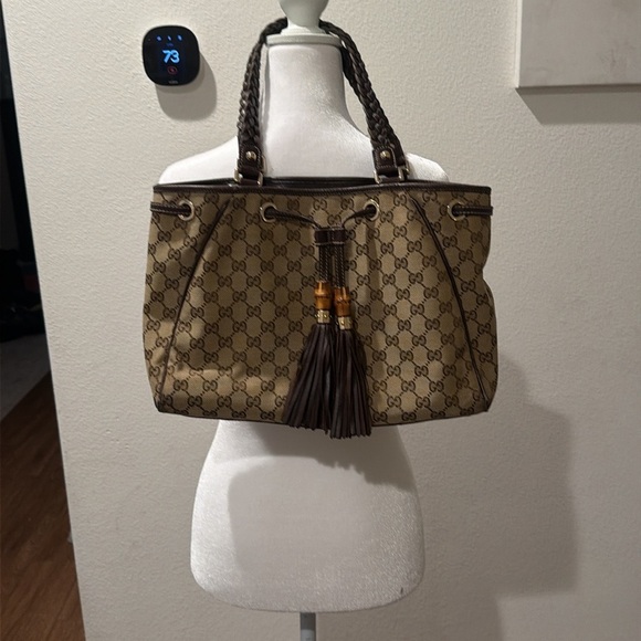 Gucci Accessories - Gucci Beige and Brown Shoulder Bag with Tassel
